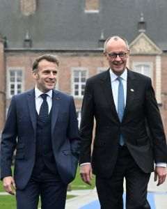 Emmanuel Macron - Preşedintele Franţei, stânga şi Friedrich Merz - Cancelarul federal al Germaniei, dreapta; Sursă foto: Facebook / Germany in the EU